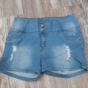 Silver Diva Women's Short Distressed Push Up Jean Blue Denim Shorts Size